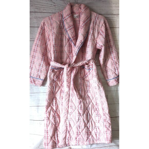 Club Pajamas Unisex Quilt Robe Housecoat Pink Plaid Contrast Trim Pocket Size XL - Picture 1 of 10
